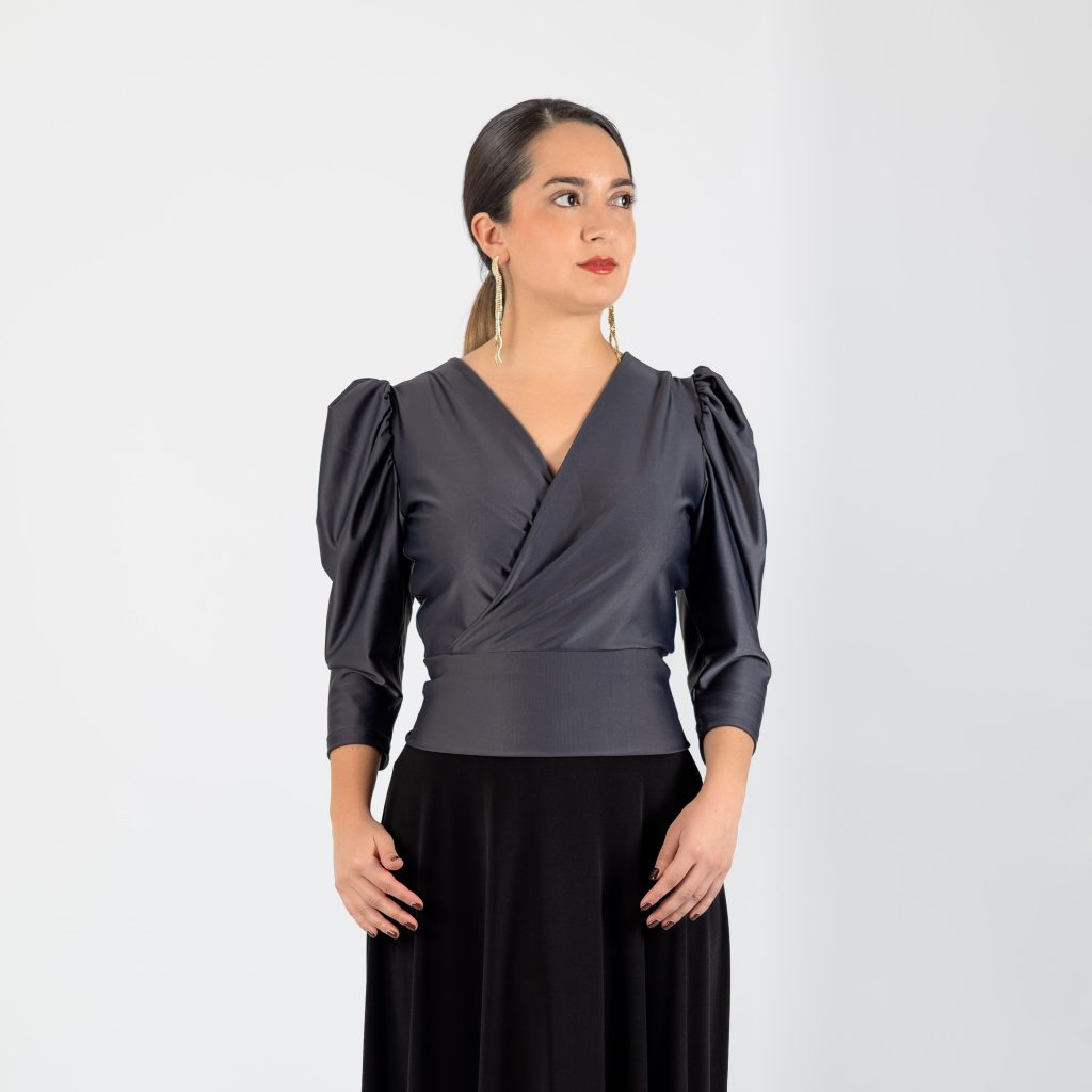 Top Manga Globo Color Gris